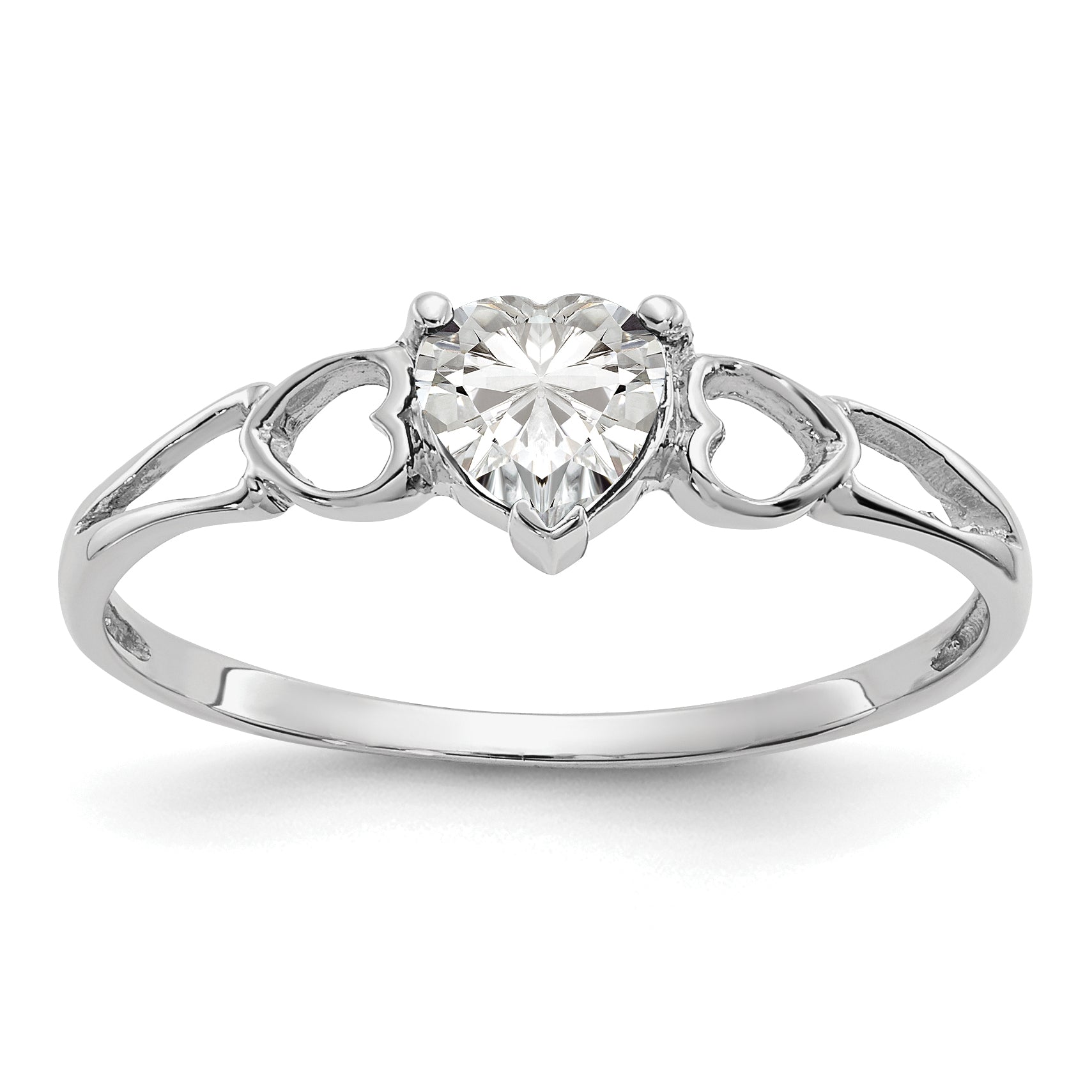 10k White Gold Polished Genuine White Topaz Birthstone Ring