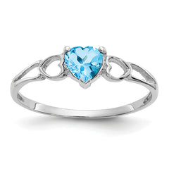 10k White Gold Polished Genuine Blue Topaz Birthstone Ring