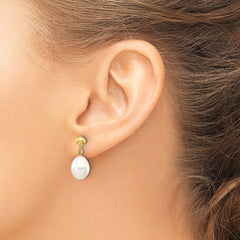 10k 7-8mm White Rice Freshwater Cultured Pearl Dangle Post Earrings