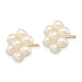 10k 3-4mm White Egg Freshwater Cultured Pearl Flower Post Earrings