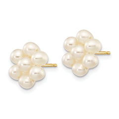 10k 3-4mm White Egg Freshwater Cultured Pearl Flower Post Earrings