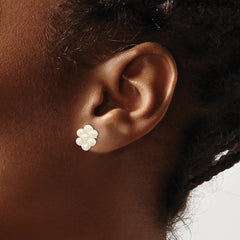 10k 3-4mm White Egg Freshwater Cultured Pearl Flower Post Earrings