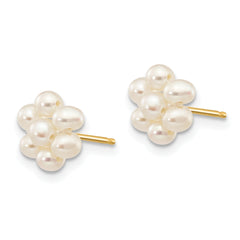 10k 2-3mm White Egg Freshwater Cultured Pearl Flower Post Earrings