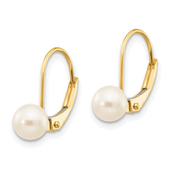 10k 5-6mm White Round Freshwater Cultured Pearl Leverback Earrings