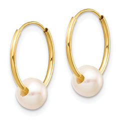 10k 5-6mm White Semi-round Freshwater Cultured Pearl Endless Hoop Earrings