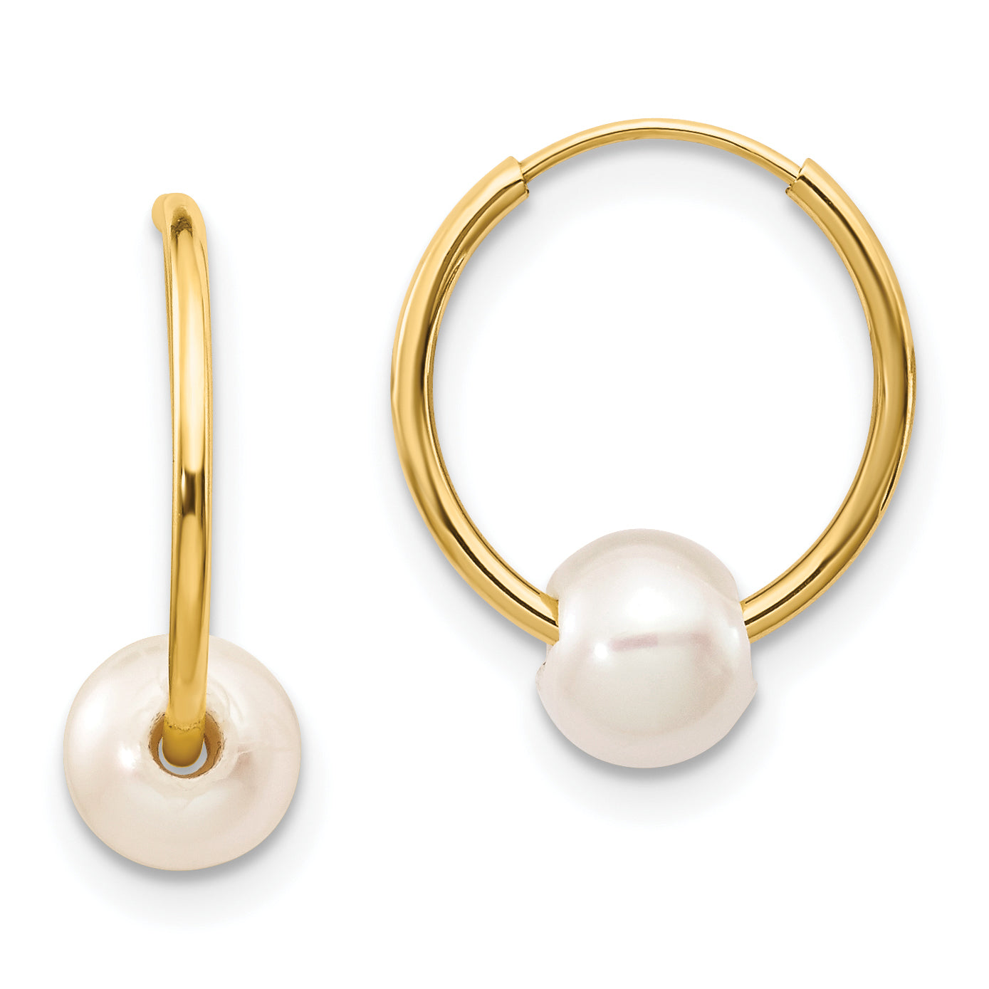 10k 5-6mm White Semi-round Freshwater Cultured Pearl Endless Hoop Earrings