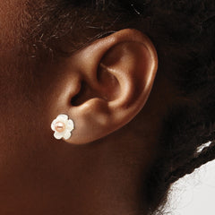 10k 3-4mm Pink Freshwater Cultured Pearl with 10mm Mother of Pearl Flower Post Earrings