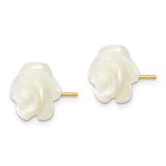 10k 10mm White Mother of Pearl Flower Design Post Stud Earrings
