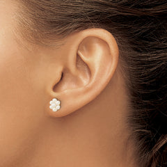 10k 2-3mm White Button Freshwater Cultured Pearl Flower Post Earrings