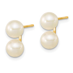 10k 6-7mm White Round Freshwater Cultured Double Pearl Post Earrings