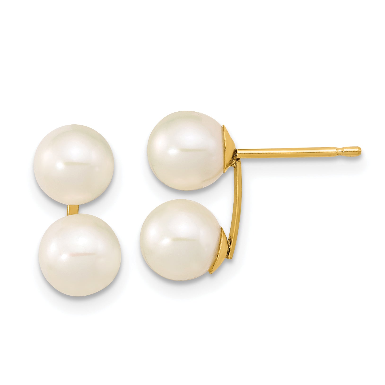 10k 6-7mm White Round Freshwater Cultured Double Pearl Post Earrings