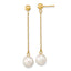 10k 7-8mm White Round Freshwater Cultured Pearl Dangle Post Earrings