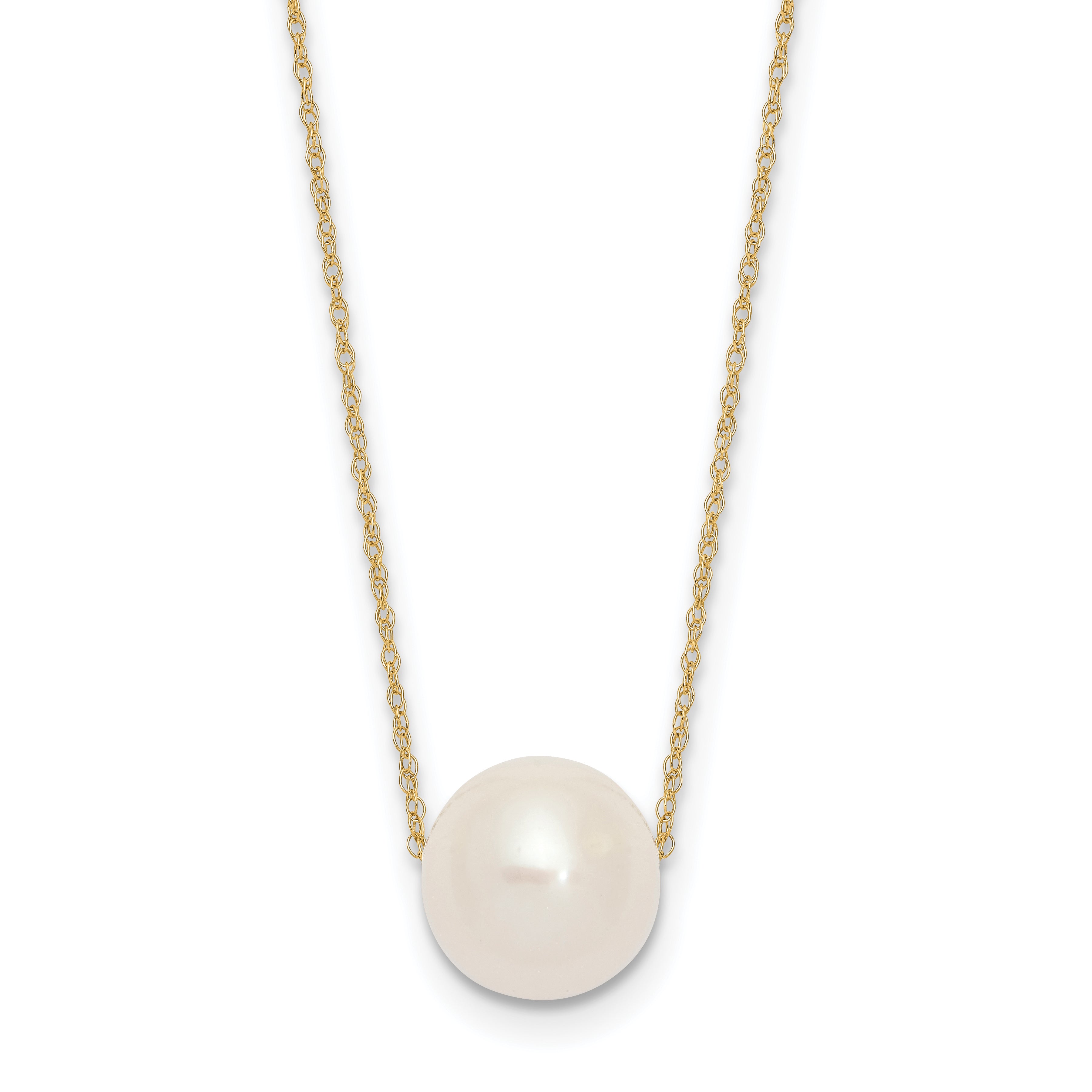 10k 10-11mm White Round Freshwater Cultured Pearl 17 inch Rope Necklace