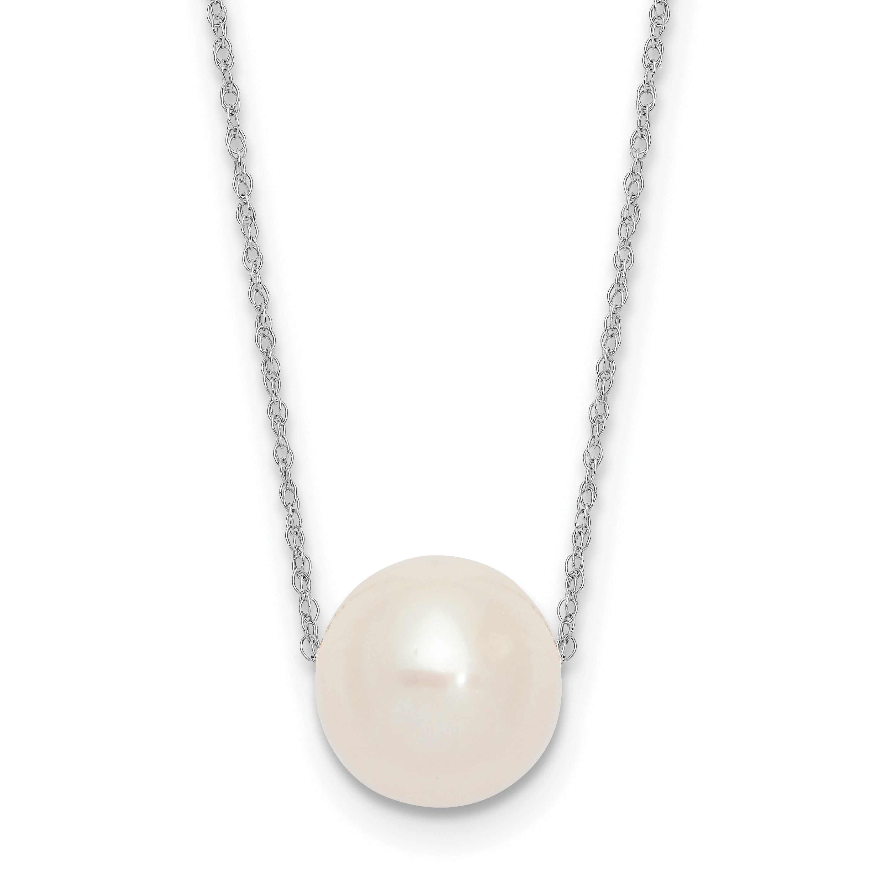 10k White Gold 10-11mm White Round Freshwater Cultured Pearl 17 inch Rope Necklace