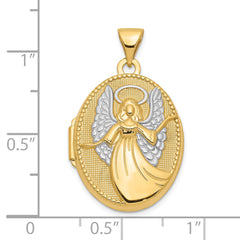 10k w/Rhodium 21mm Oval Guardian Angel Locket