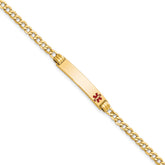 10 Karat Medical Semi-Solid Chain/Solid Plate 26x5mm Off-Center Red Enamel Cuban Link 7 inch ID Bracelet | Sophia Jewelers