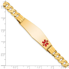 10k Medical Soft Diamond Shape Red Enamel Curb Link ID Bracelet