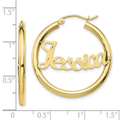 10k Yellow Gold Satin and Diamond-cut Name Plate Hoop Earrings