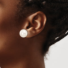 10k White Gold 12-13mm White Button Freshwater Cultured Pearl Stud Post Earrings