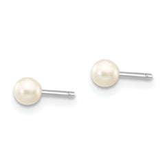 10k White Gold 3-4mm White Round Freshwater Cultured Pearl Stud Post Earrings