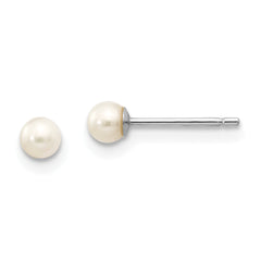 10k White Gold 3-4mm White Round Freshwater Cultured Pearl Stud Post Earrings