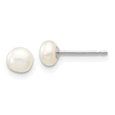 10k White Gold 4-5mm White Button Freshwater Cultured Pearl Stud Post Earrings