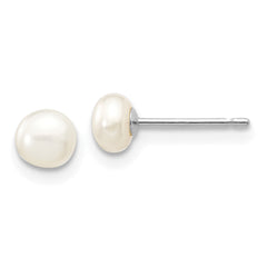 10k White Gold 4-5mm White Button Freshwater Cultured Pearl Stud Post Earrings