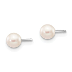 10k White Gold 4-5mm White Round Freshwater Cultured Pearl Stud Post Earrings