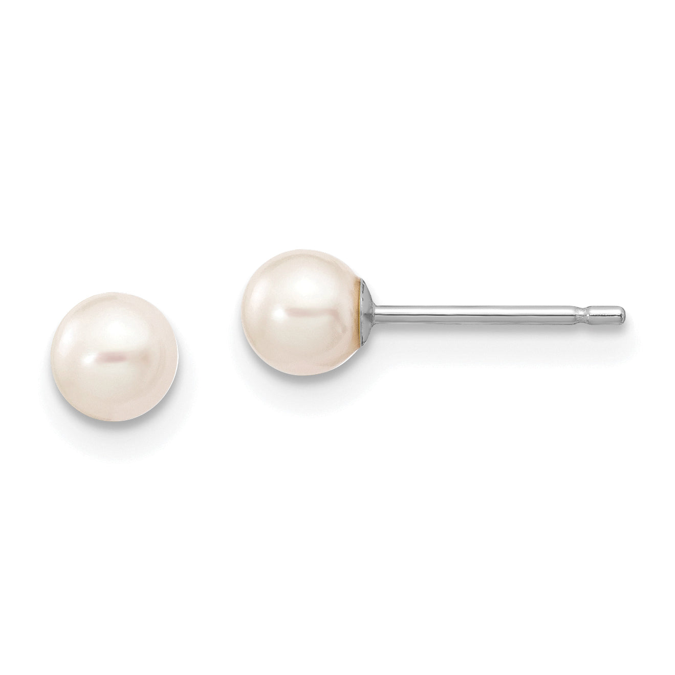 10k White Gold 4-5mm White Round Freshwater Cultured Pearl Stud Post Earrings