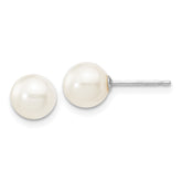 10k White Gold 6-7mm White Round Freshwater Cultured Pearl Stud Post Earrings