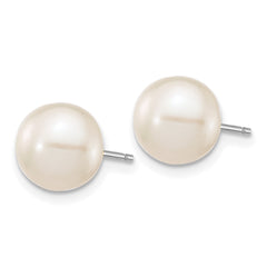 10k White Gold 8-9mm White Round Freshwater Cultured Pearl Stud Post Earrings