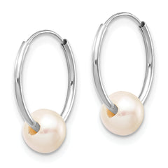 10k White Gold 5-6mm White Freshwater Cultured Pearl Endless Hoop Earrings