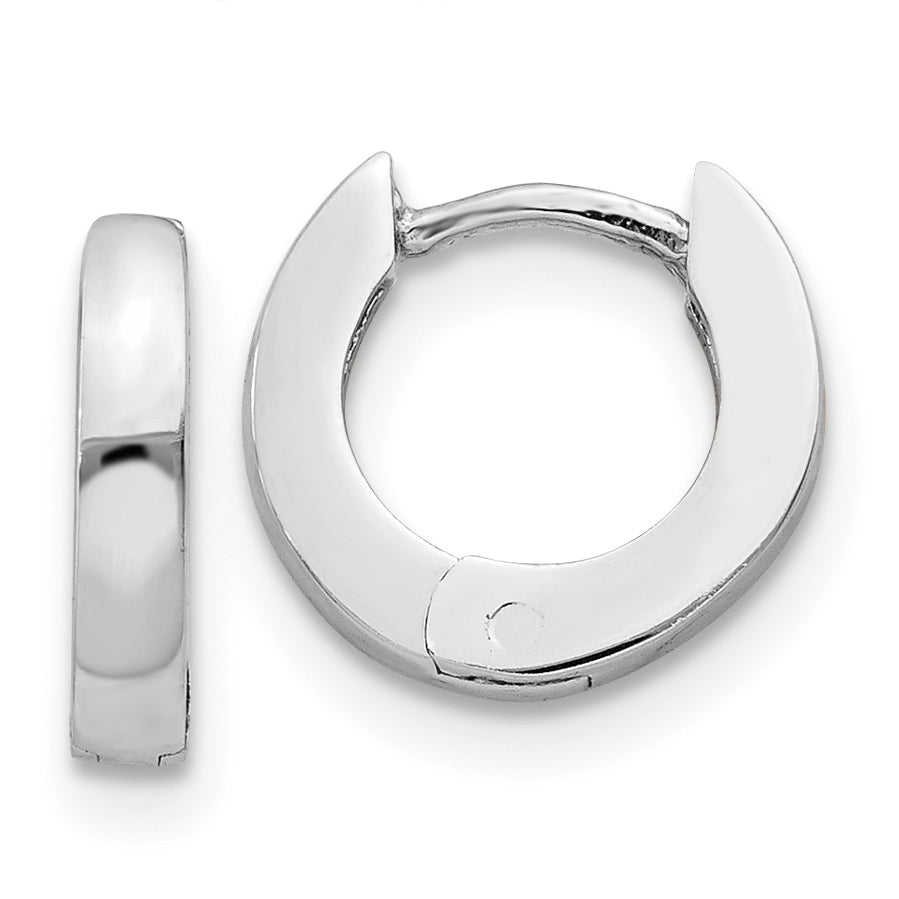 10k White Gold Polished Round Hinged Hoop Earrings