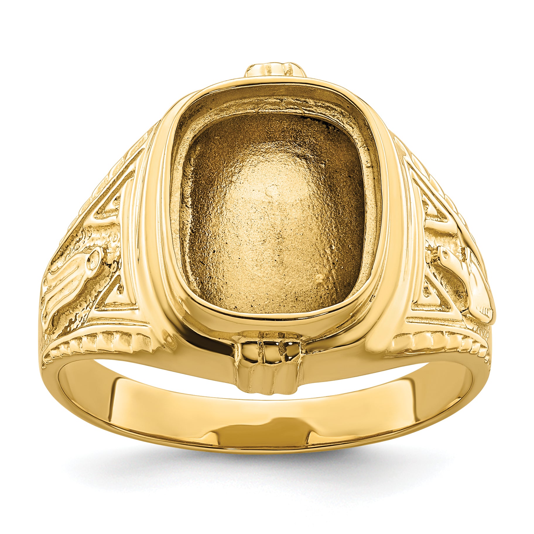 10k Men's Polished and Textured Masonic Ring Mounting (No Stones Included)