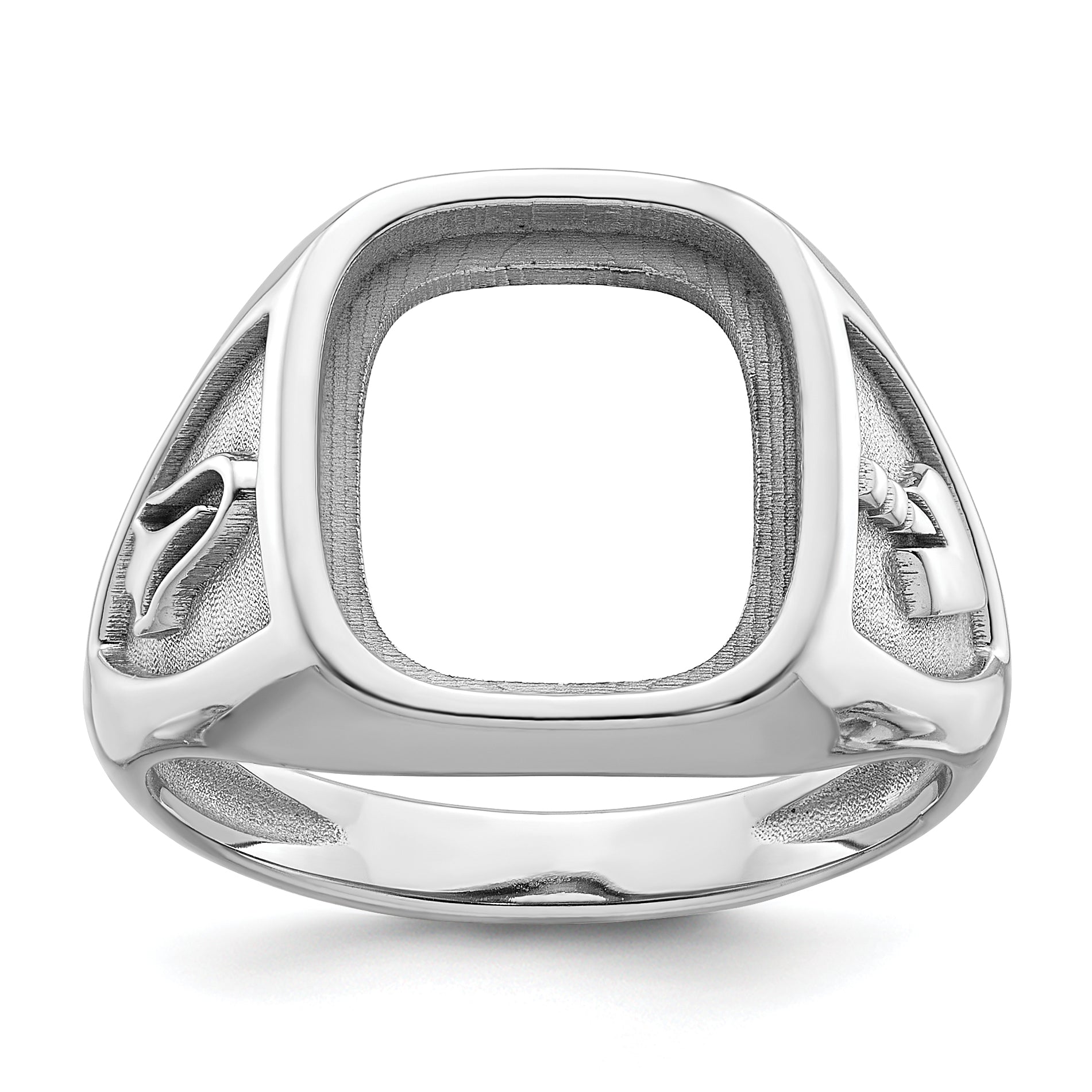 10k White Gold Men's Polished and Textured Masonic Ring Mounting (No Stones Included)