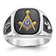 Men's Black Enamel and Onyx Masonic Ring in 10K White Gold, Size 10 - Sophia Jewelers