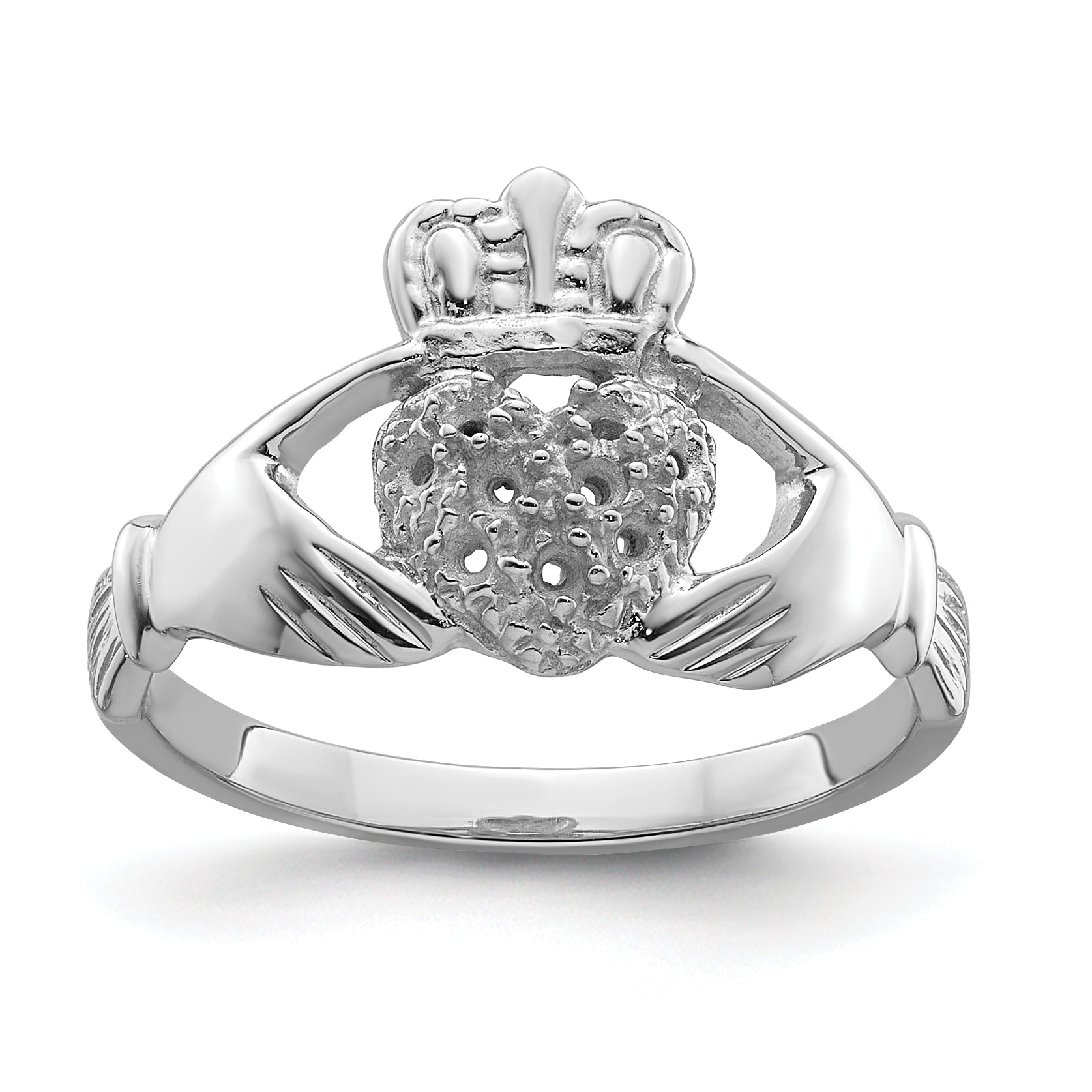 10K White Gold Claddagh Ring Mounting (No Stones Included)
