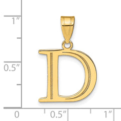 10K Polished Etched Letter D Initial Pendant