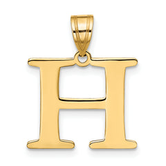 10K Polished Etched Letter H Initial Pendant