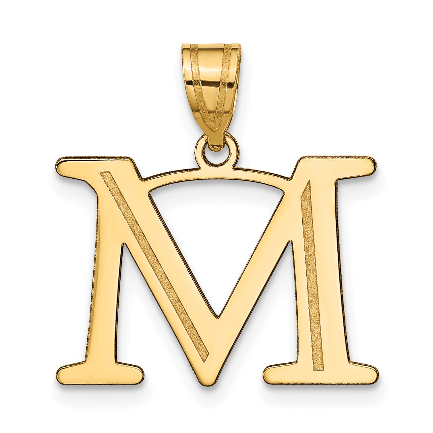 10K Polished Etched Letter M Initial Pendant