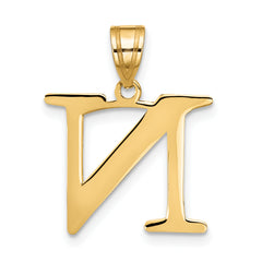 10K Polished Etched Letter N Initial Pendant