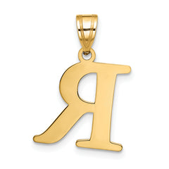 10K Polished Etched Letter R Initial Pendant