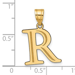 10K Polished Etched Letter R Initial Pendant