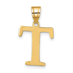 10K Polished Etched Letter T Initial Pendant