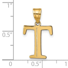 10K Polished Etched Letter T Initial Pendant