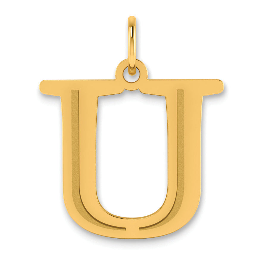 10K Polished Etched Letter U Initial Pendant