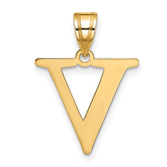 10K Polished Etched Letter V Initial Pendant