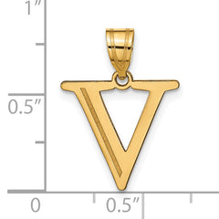 10K Polished Etched Letter V Initial Pendant