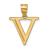 10K Polished Etched Letter V Initial Pendant