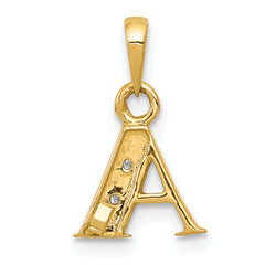 10K and Rhodium Diamond Initial A Pendant